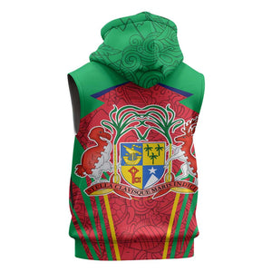 Mauritius Dodo Sleeveless Zip Hoodie Flag Coat of Arms Traditional Patterns - African Pride