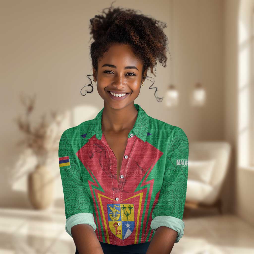 Mauritius Dodo Women Casual Shirt Flag Coat of Arms Traditional Patterns