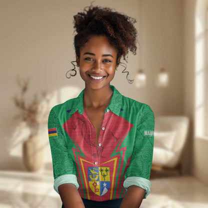 Mauritius Dodo Women Casual Shirt Flag Coat of Arms Traditional Patterns