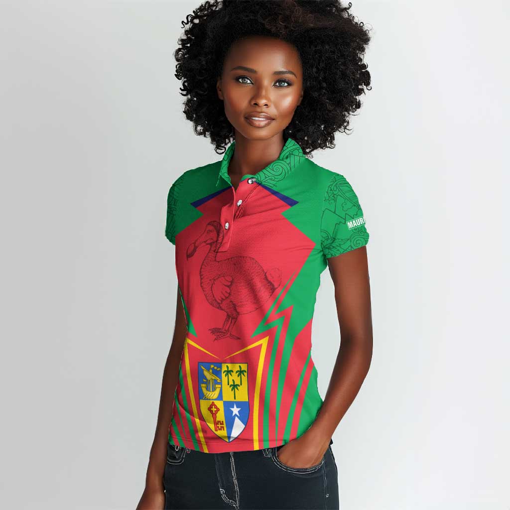 Mauritius Dodo Women Polo Shirt Flag Coat of Arms Traditional Patterns