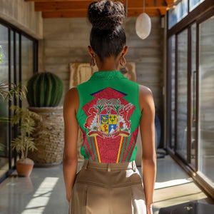 Mauritius Dodo Women Sleeveless Polo Shirt Flag Coat of Arms Traditional Patterns