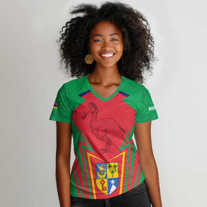 Mauritius Dodo Women V-Neck T-Shirt Flag Coat of Arms Traditional Patterns