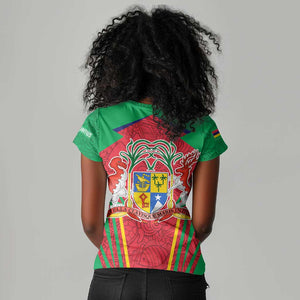 Mauritius Dodo Women V-Neck T-Shirt Flag Coat of Arms Traditional Patterns