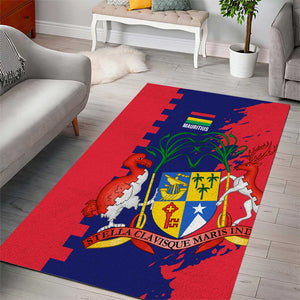 Afro Mauritius Area Rug Map Design with Flag Coat of Arms