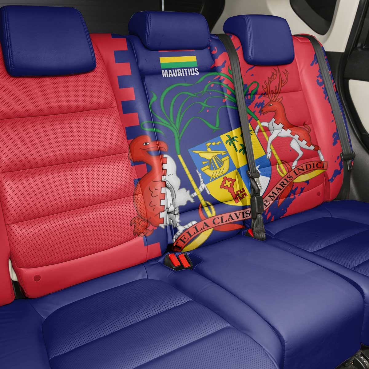 Afro Mauritius Back Car Seat Cover Map Design with Flag Coat of Arms