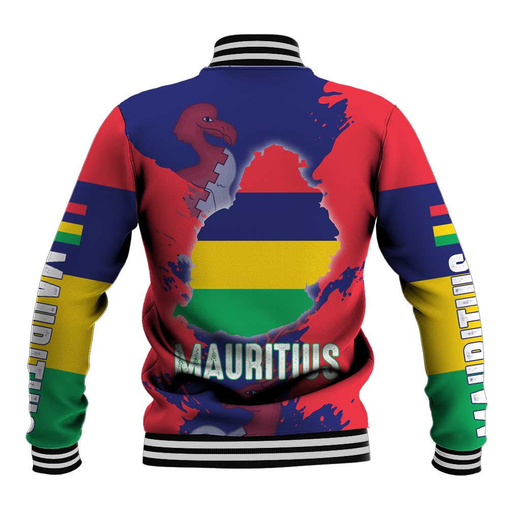 Afro Mauritius Baseball Jacket Map Design with Flag Coat of Arms
