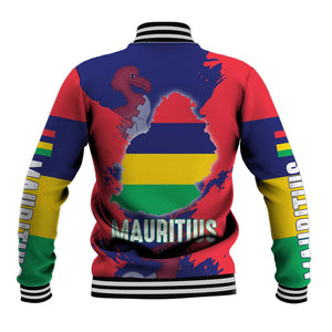 Afro Mauritius Baseball Jacket Map Design with Flag Coat of Arms