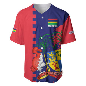 Afro Mauritius Baseball Jersey Map Design with Flag Coat of Arms