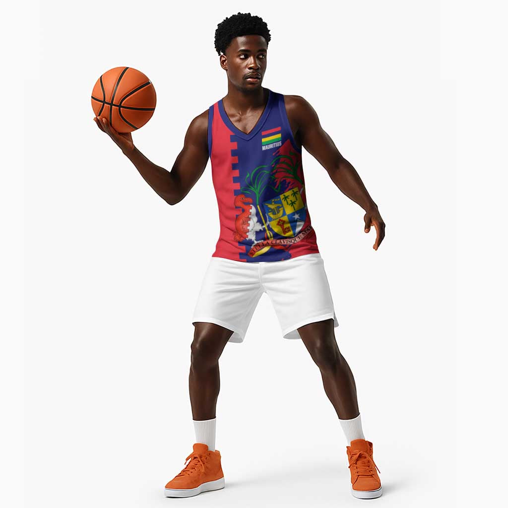 Afro Mauritius Basketball Jersey Map Design with Flag Coat of Arms - African Pride
