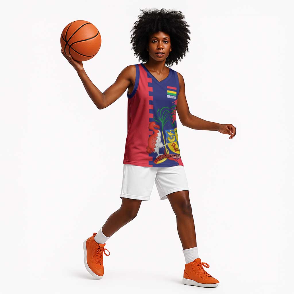Afro Mauritius Basketball Jersey Map Design with Flag Coat of Arms - African Pride