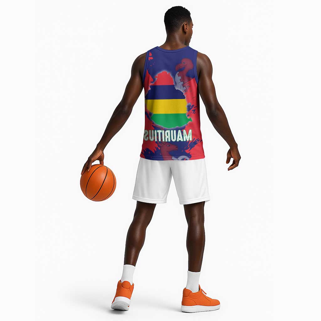 Afro Mauritius Basketball Jersey Map Design with Flag Coat of Arms - African Pride