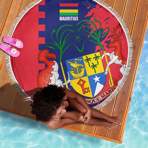 Afro Mauritius Beach Blanket Map Design with Flag Coat of Arms