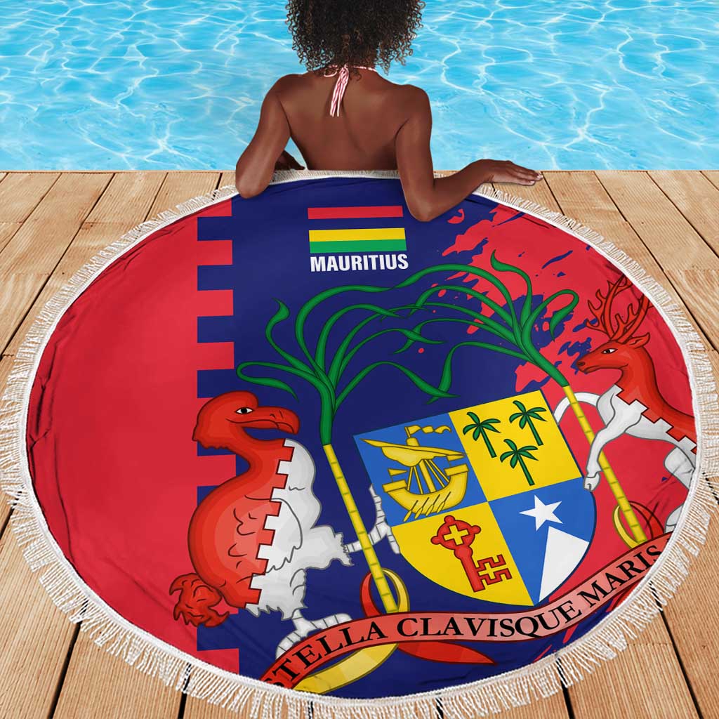 Afro Mauritius Beach Blanket Map Design with Flag Coat of Arms