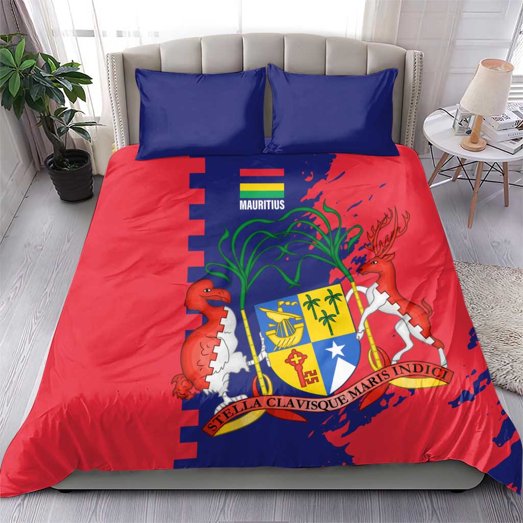 Afro Mauritius Bedding Set Map Design with Flag Coat of Arms