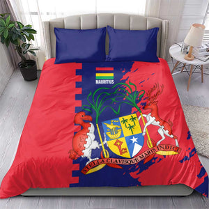 Afro Mauritius Bedding Set Map Design with Flag Coat of Arms