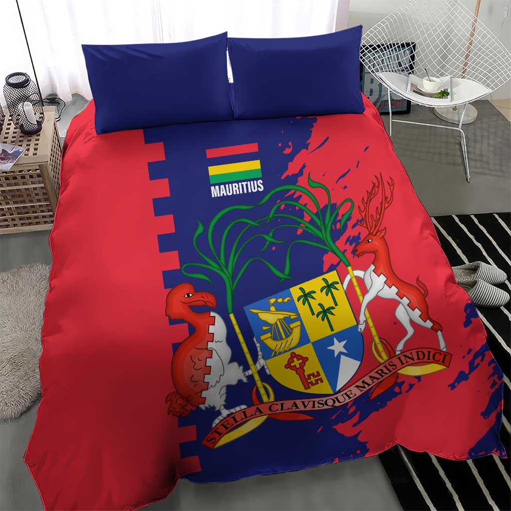 Afro Mauritius Bedding Set Map Design with Flag Coat of Arms