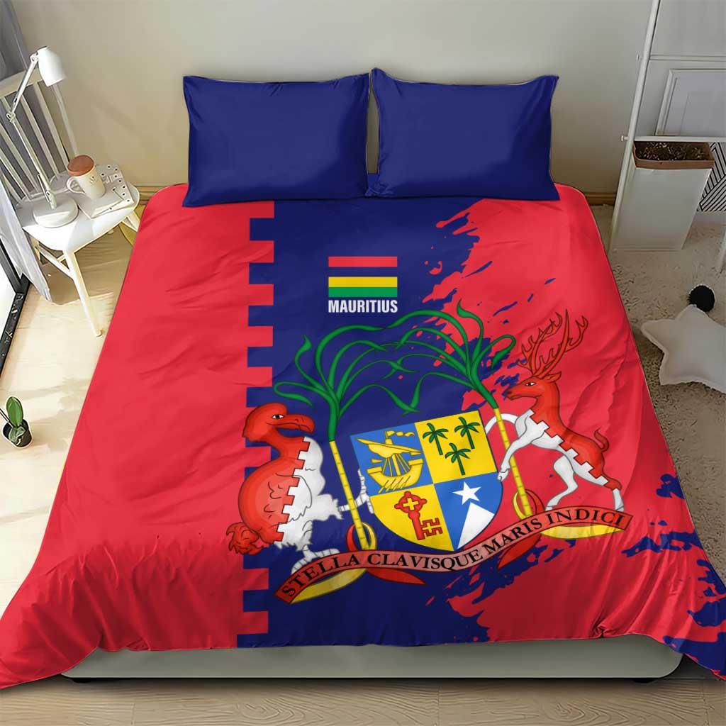Afro Mauritius Bedding Set Map Design with Flag Coat of Arms