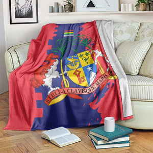 Afro Mauritius Blanket Map Design with Flag Coat of Arms