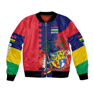 Afro Mauritius Bomber Jacket Map Design with Flag Coat of Arms