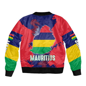 Afro Mauritius Bomber Jacket Map Design with Flag Coat of Arms