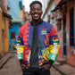 Afro Mauritius Bomber Jacket Map Design with Flag Coat of Arms