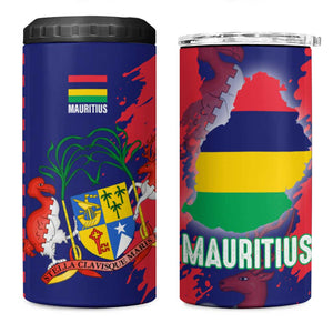 Afro Mauritius 4 in 1 Can Cooler Tumbler Map Design with Flag Coat of Arms
