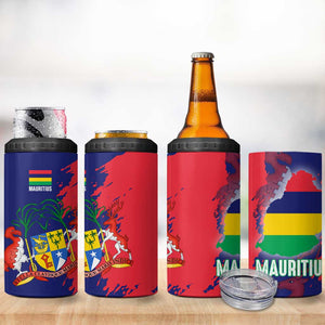 Afro Mauritius 4 in 1 Can Cooler Tumbler Map Design with Flag Coat of Arms