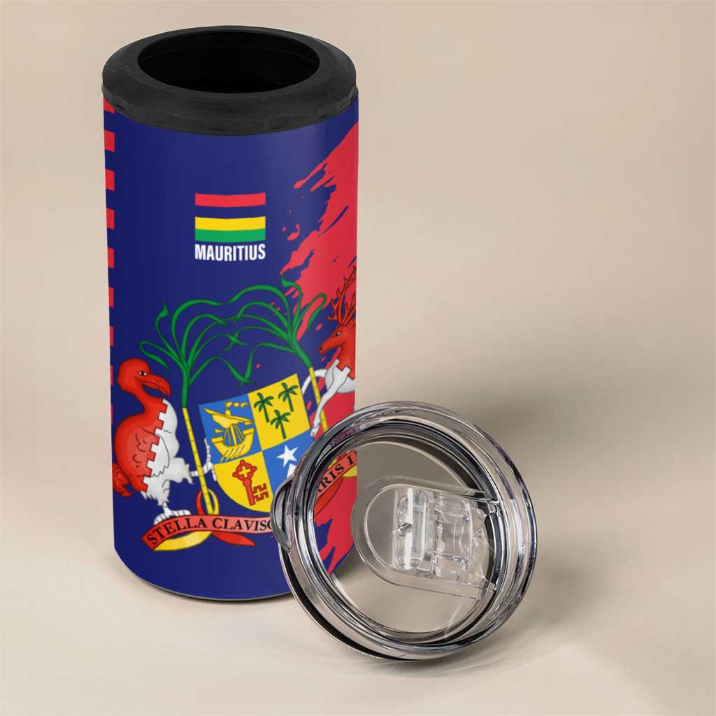 Afro Mauritius 4 in 1 Can Cooler Tumbler Map Design with Flag Coat of Arms