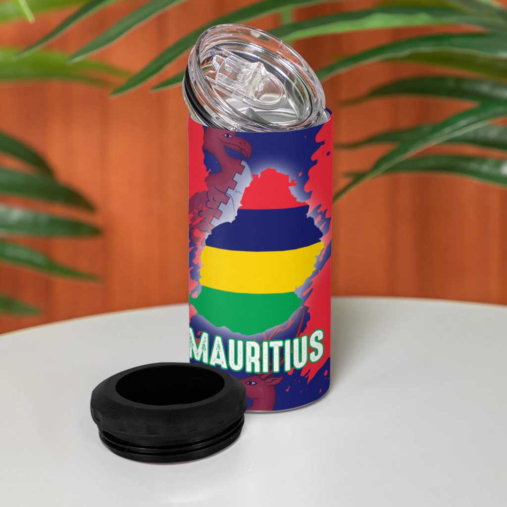 Afro Mauritius 4 in 1 Can Cooler Tumbler Map Design with Flag Coat of Arms