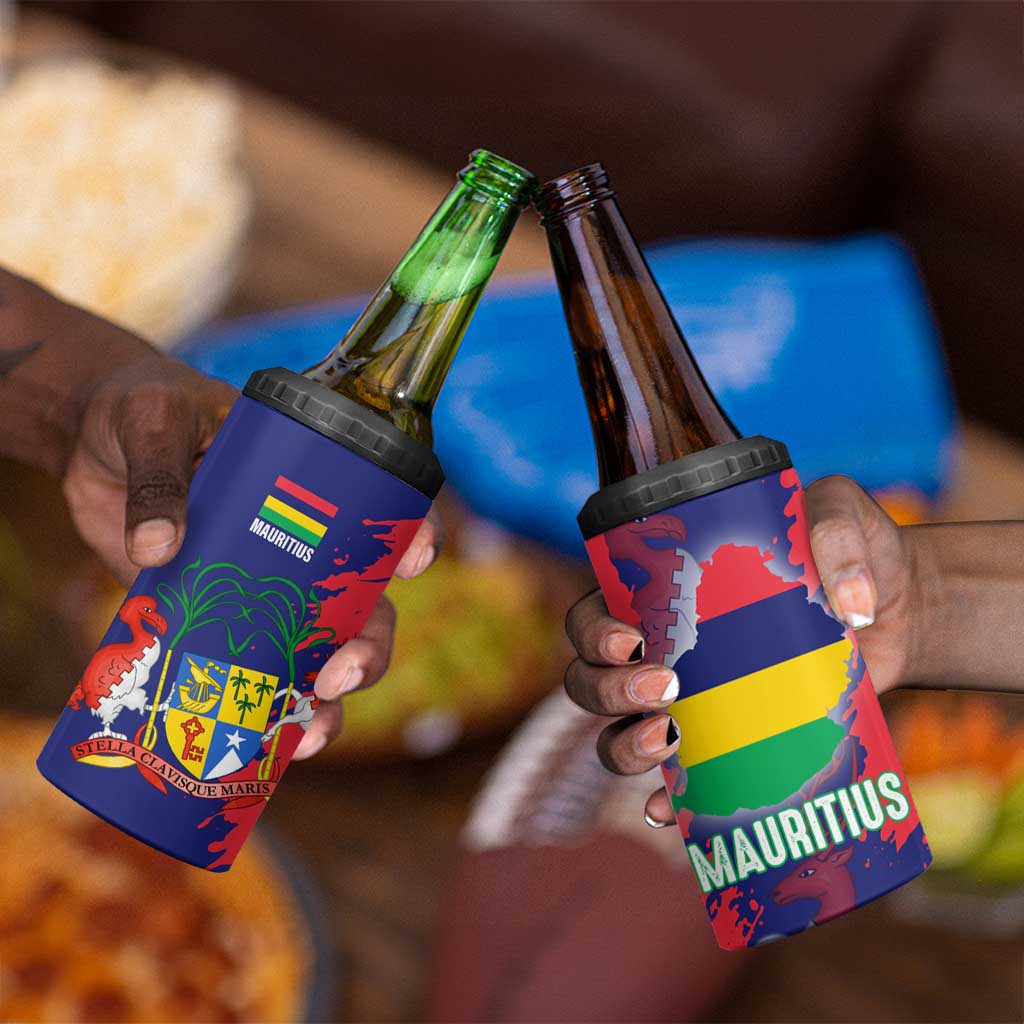 Afro Mauritius 4 in 1 Can Cooler Tumbler Map Design with Flag Coat of Arms