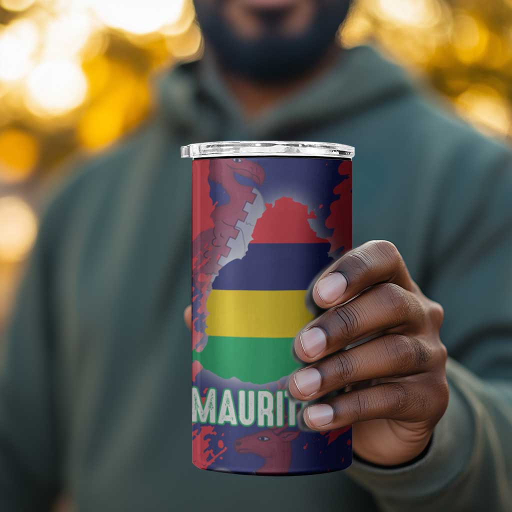Afro Mauritius 4 in 1 Can Cooler Tumbler Map Design with Flag Coat of Arms