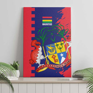 Afro Mauritius Canvas Wall Art Map Design with Flag Coat of Arms