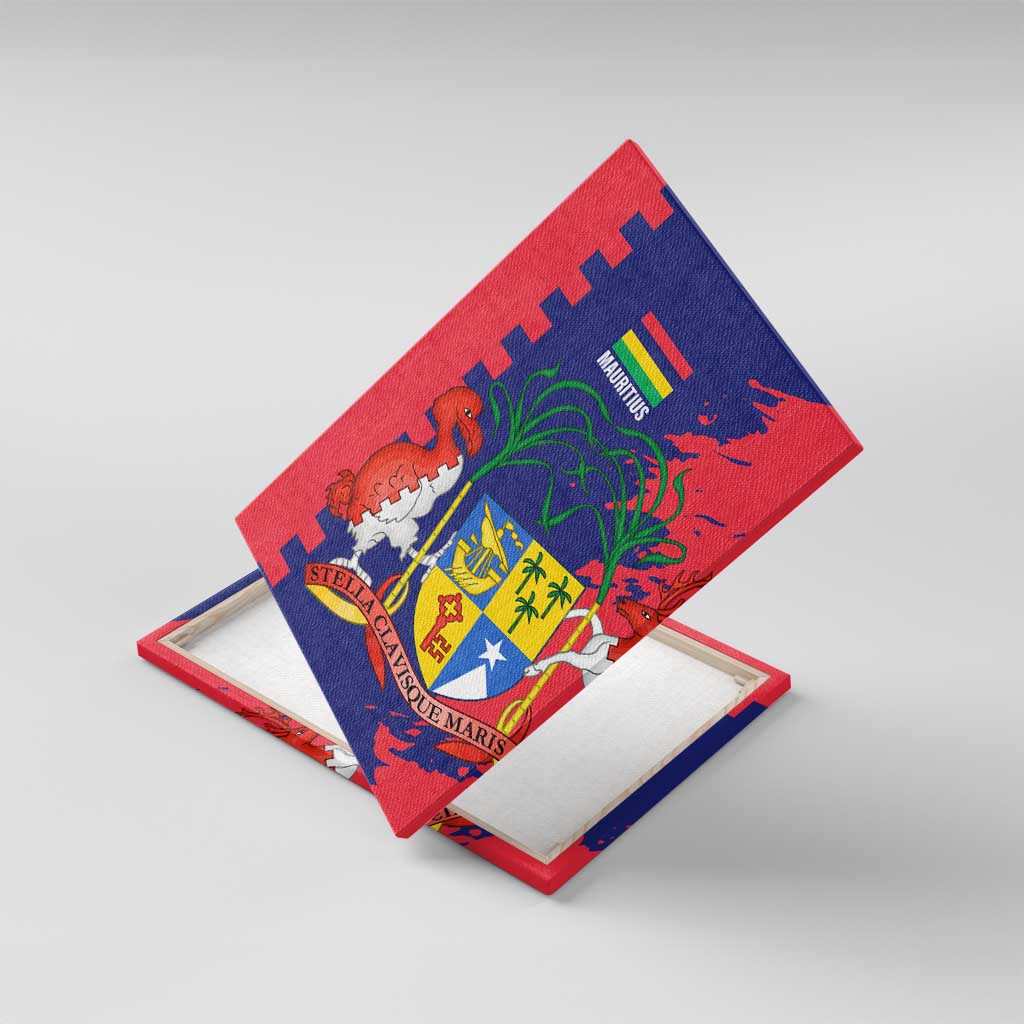 Afro Mauritius Canvas Wall Art Map Design with Flag Coat of Arms