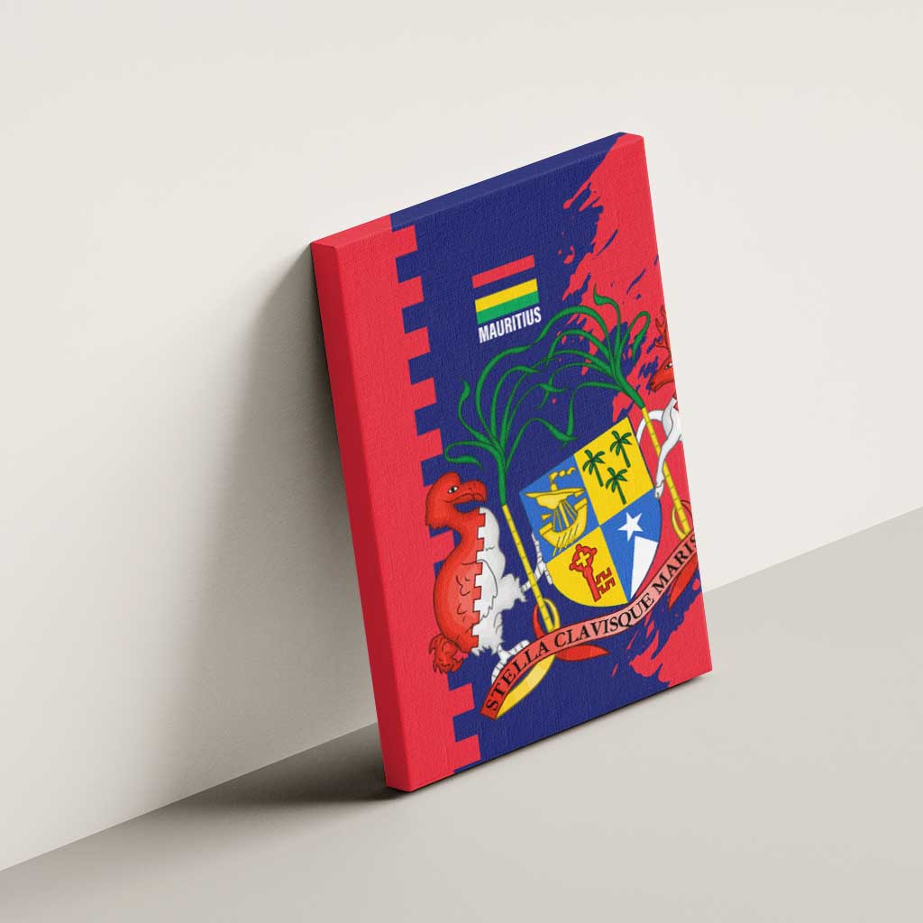 Afro Mauritius Canvas Wall Art Map Design with Flag Coat of Arms