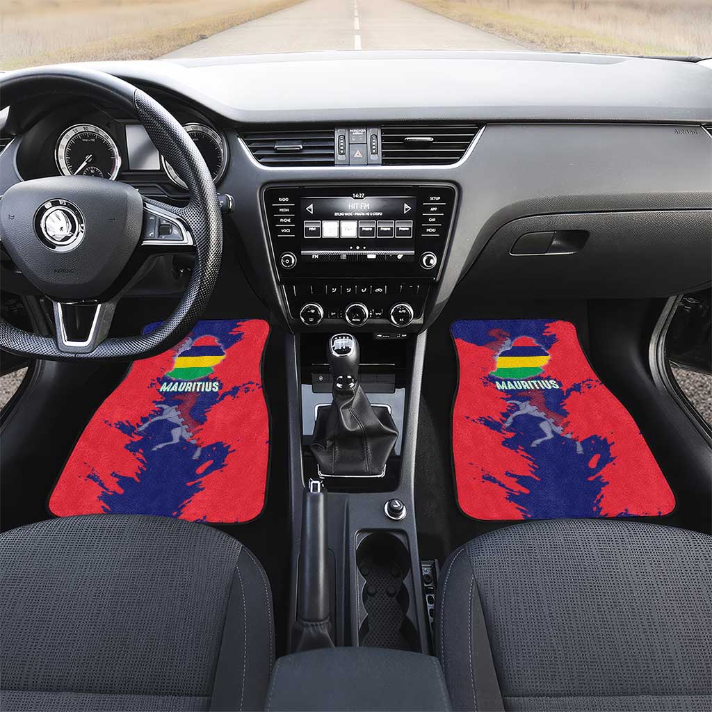 Afro Mauritius Car Mats Map Design with Flag Coat of Arms