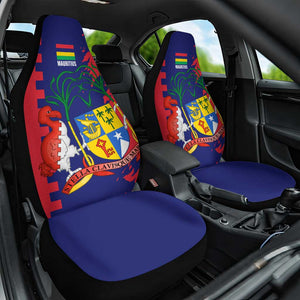 Afro Mauritius Car Seat Cover Map Design with Flag Coat of Arms
