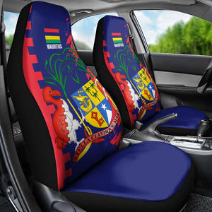 Afro Mauritius Car Seat Cover Map Design with Flag Coat of Arms