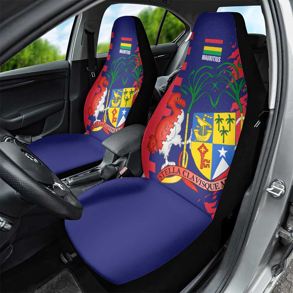 Afro Mauritius Car Seat Cover Map Design with Flag Coat of Arms