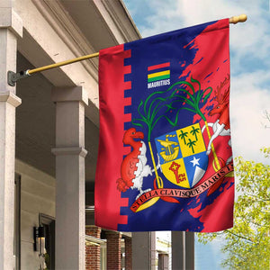 Afro Mauritius Garden Flag Map Design with Flag Coat of Arms