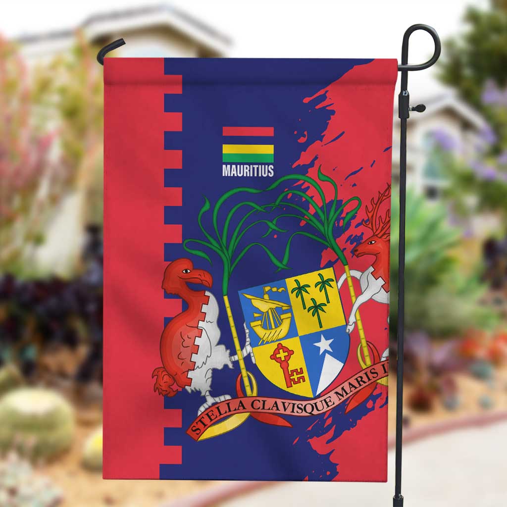 Afro Mauritius Garden Flag Map Design with Flag Coat of Arms
