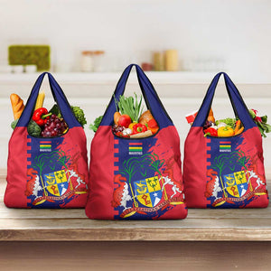 Afro Mauritius Grocery Bag Map Design with Flag Coat of Arms
