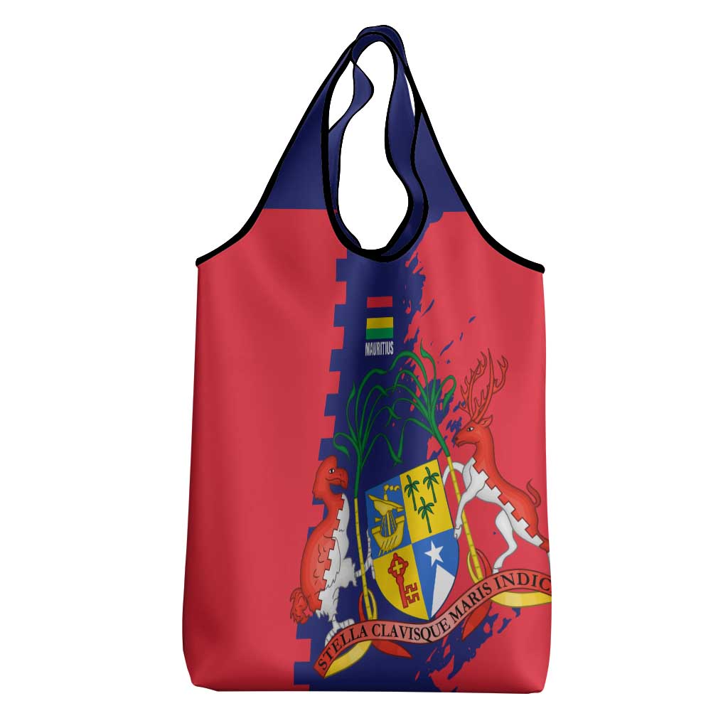 Afro Mauritius Grocery Bag Map Design with Flag Coat of Arms