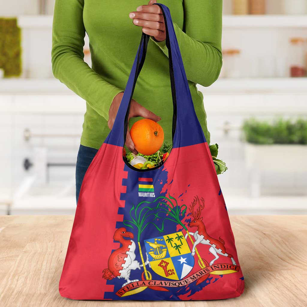 Afro Mauritius Grocery Bag Map Design with Flag Coat of Arms