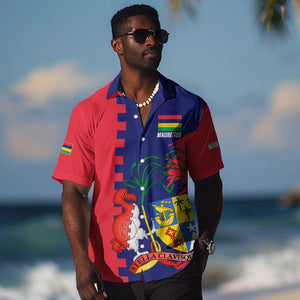 Afro Mauritius Hawaiian Shirt Map Design with Flag Coat of Arms