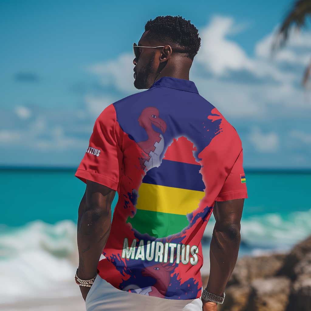Afro Mauritius Hawaiian Shirt Map Design with Flag Coat of Arms