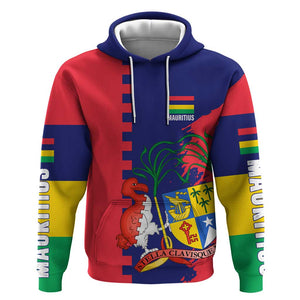 Afro Mauritius Hoodie Map Design with Flag Coat of Arms