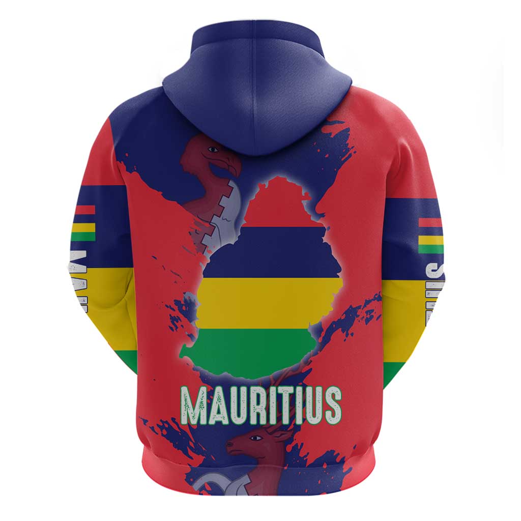 Afro Mauritius Hoodie Map Design with Flag Coat of Arms