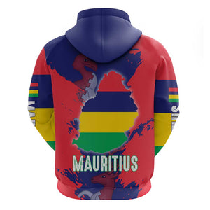 Afro Mauritius Hoodie Map Design with Flag Coat of Arms