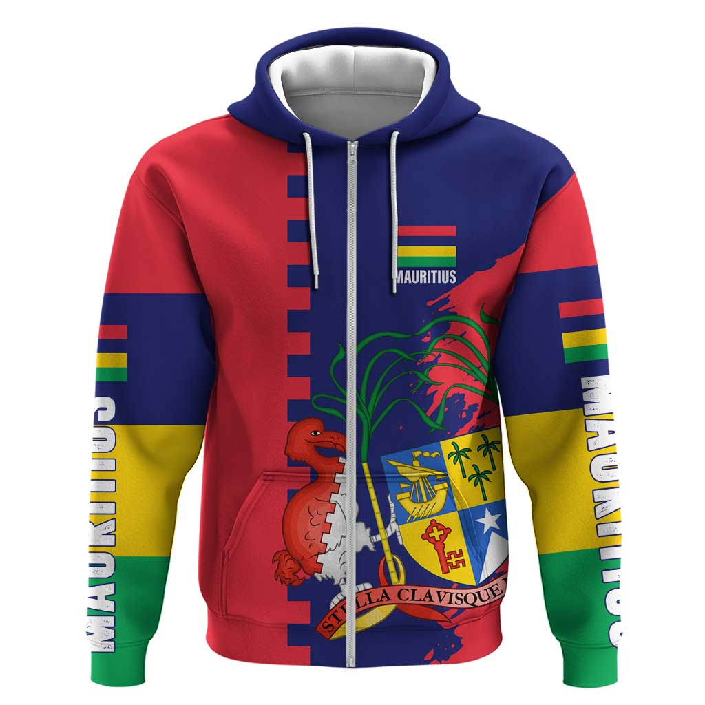 Afro Mauritius Hoodie Map Design with Flag Coat of Arms