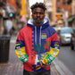 Afro Mauritius Hoodie Map Design with Flag Coat of Arms